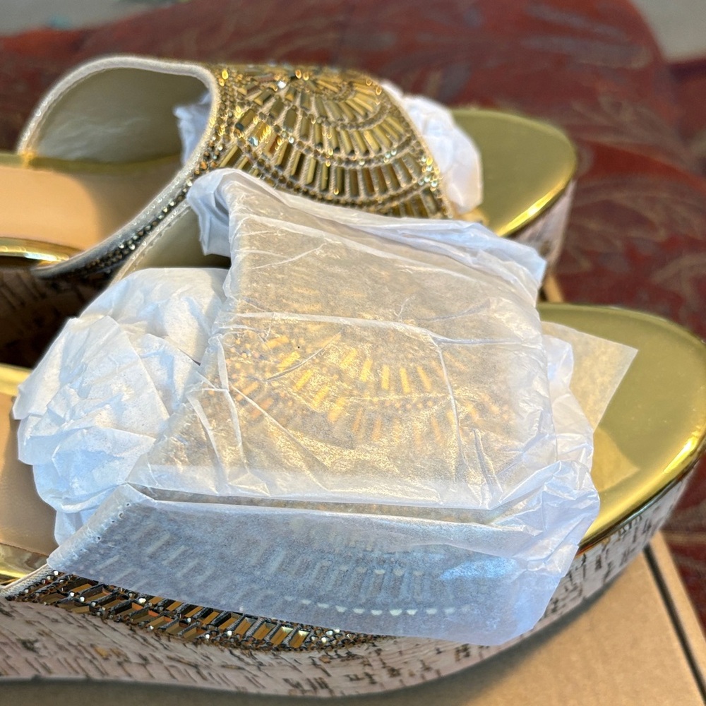 Thalia Sodi Radiant Gold Mules with Embellishments - Picture 3 of 5